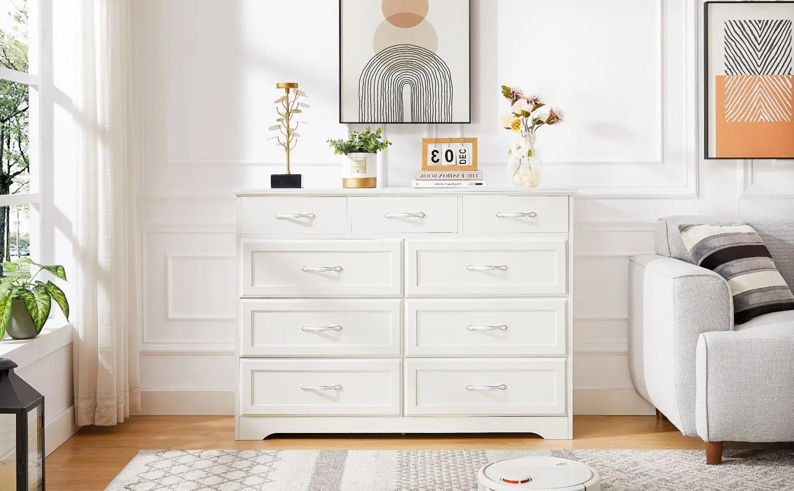 Bedroom 9-Drawer Dresser With Antique Handles, Wood Chest For Kids Room My Store