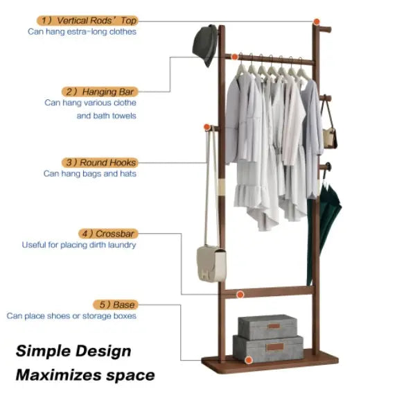 Coat Rack Solid Wood Clothes Hanger My Store