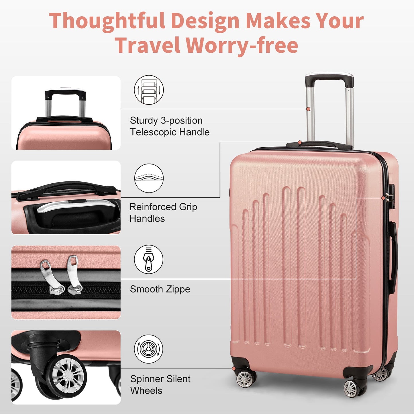 Three In One ABS PC Suitcase 20in 24in 28in Suitcase Inkedjoy