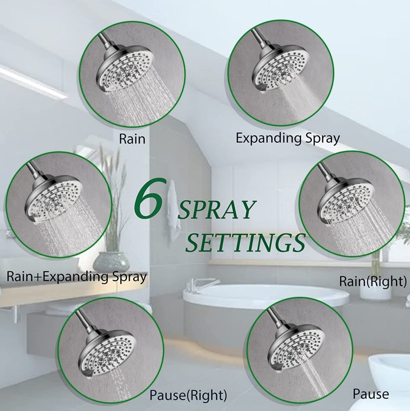 6 Spray Settings High Pressure 5 Rain Fixed Shower head - Brushed Nickel Inkedjoy