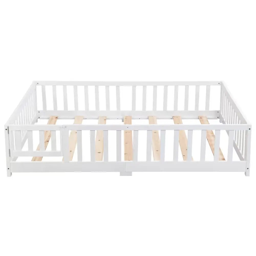Twin Size Floor Bed With Door,Solid Wood Platform Bed Frame With Fence,Suitable For Children,Pine Wood, My Store