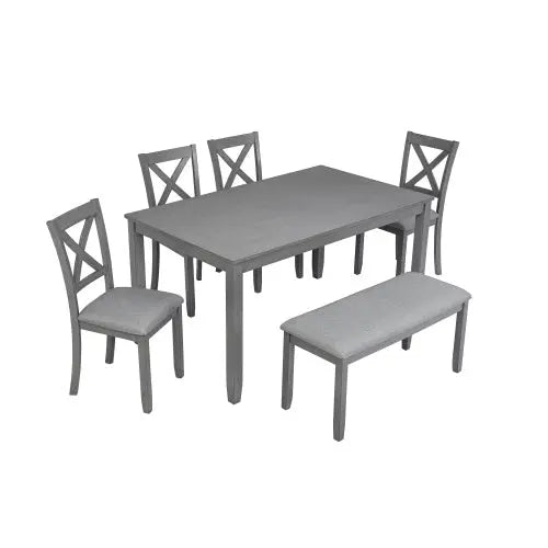 6 Piece Kitchen Dining Set, Rectangular Wooden Dining Table With 4 Upholstered Chairs And A Bench My Store
