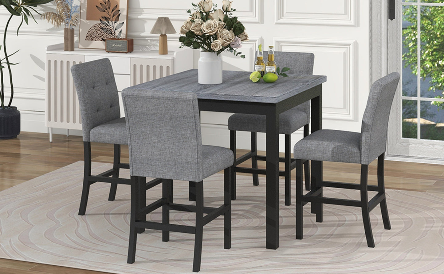 5-Piece Counter Height Dining Set, Wood Table  Chairs Stools W Footrest Inkedjoy
