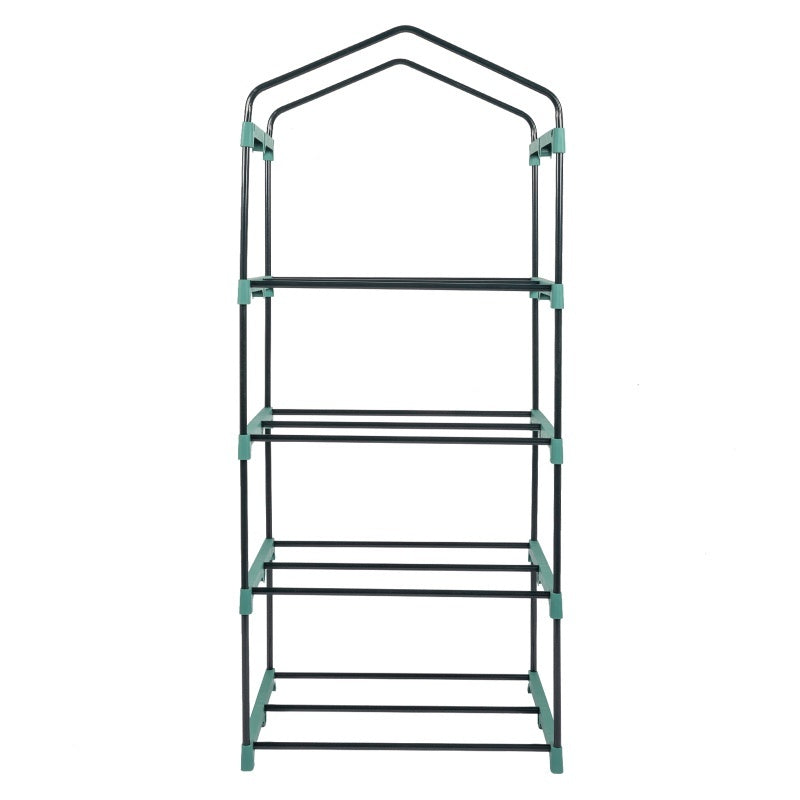 69x49x160cm PE Fabric Flower Room, Black Iron Pipe Pointed Mini Strip, 4-layer Grid Flower Rack With Zipper Roll Door Inkedjoy