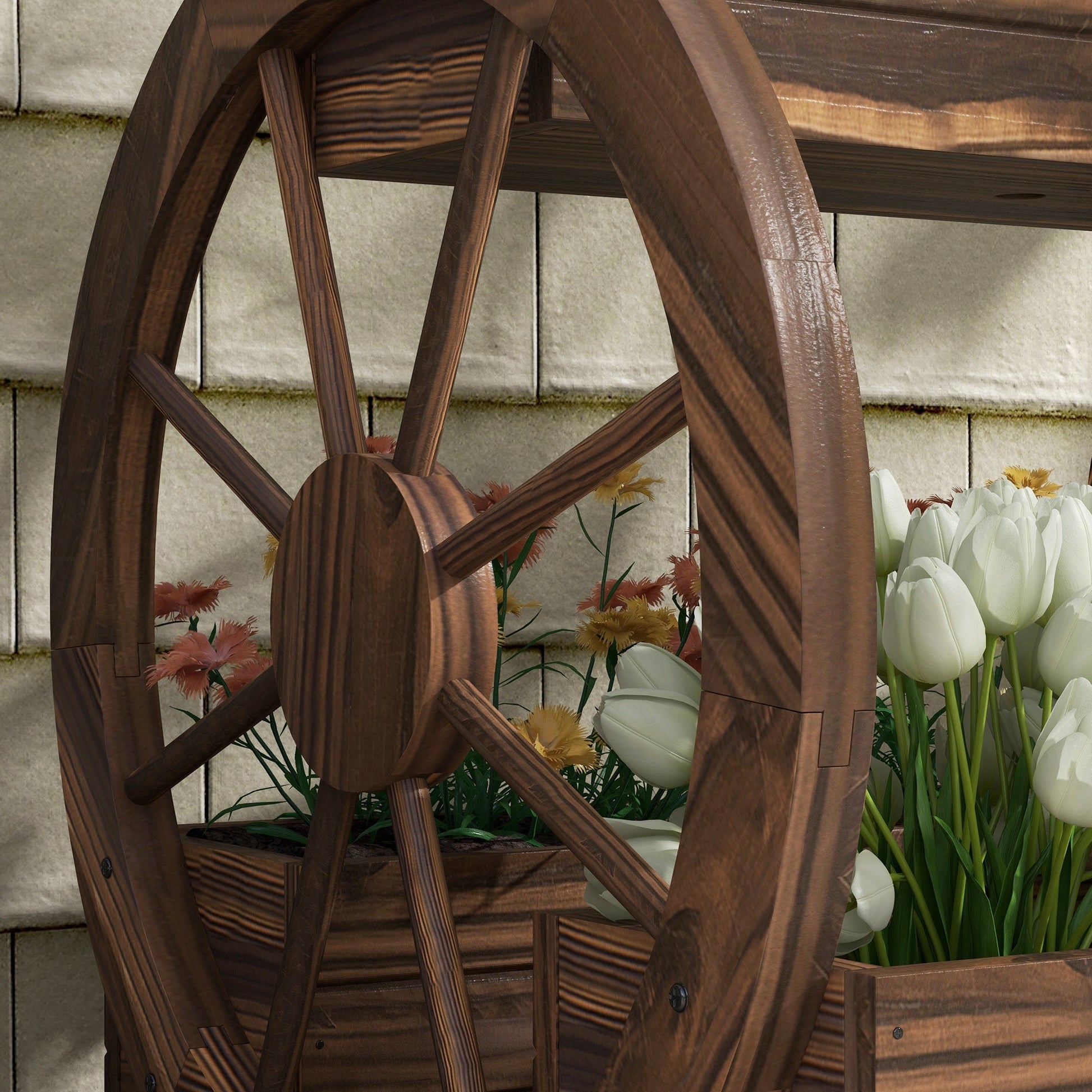 Wooden Wagon Planter Box, 3-Tier Raised Garden Bed, For Vegetables Flowers Herbs Ohberri