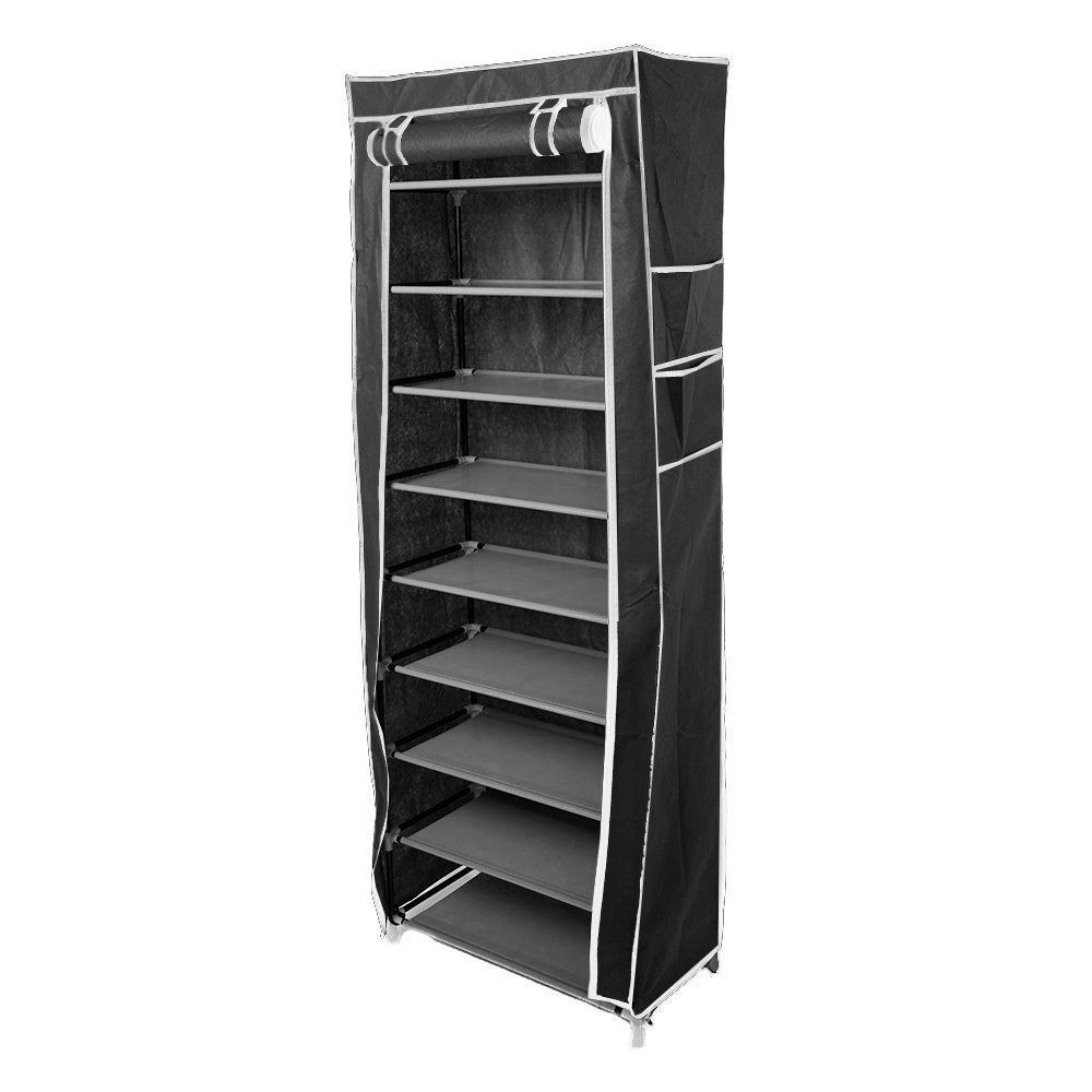 10-layer 9-panel Non-woven Shoe Cabinet Black Inkedjoy