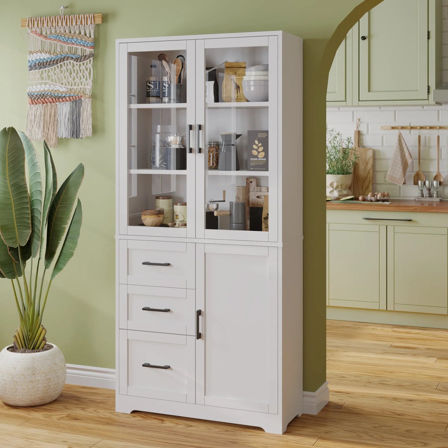 3 Doors, 3 Draws, 5 Layers, 78x38.5x170cm, Display Cabinet , Storage Cabinets White My Store