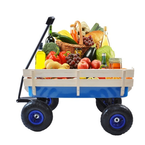 Outdoor Wagon All Terrain Pulling Wood Railing Air Tires Inkedjoy