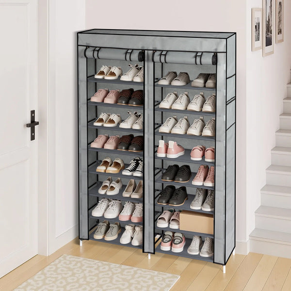 Double Row 10-ply Non-woven Shoe Cabinet,Grey Inkedjoy