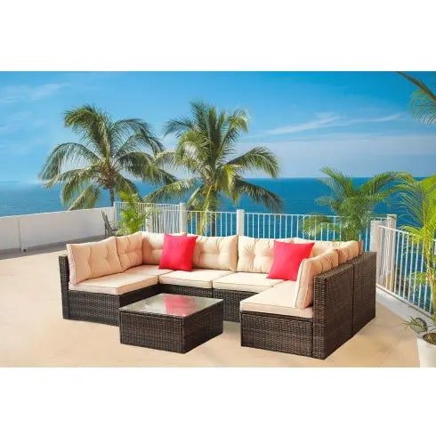 Patio Furniture Set PE Rattan Sectional Garden Furniture Corner Sofa Set My Store
