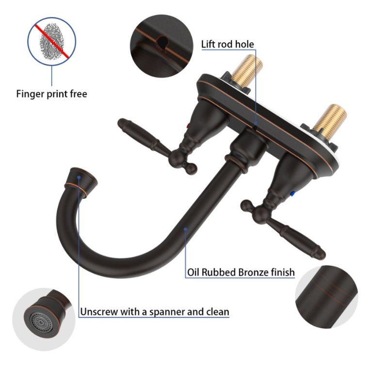 2 Handles Bathroom Sink Faucet, Oil Rubbed Bronze Ohberri