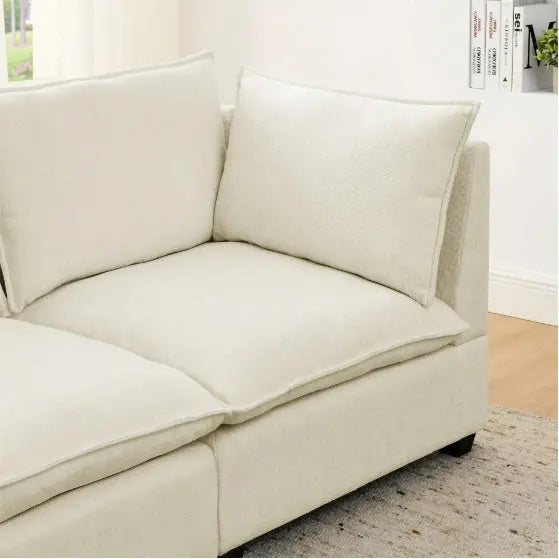 Sectional With Ottoman- Beige White My Store