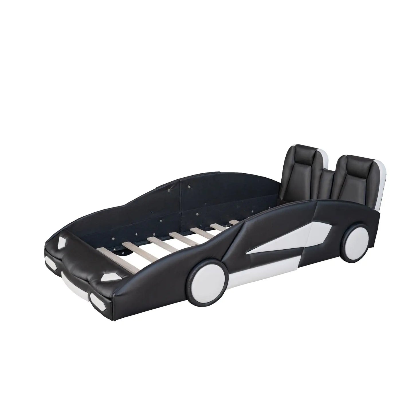 Twin Size Race Car-Shaped Platform Bed With Wheels, Black My Store
