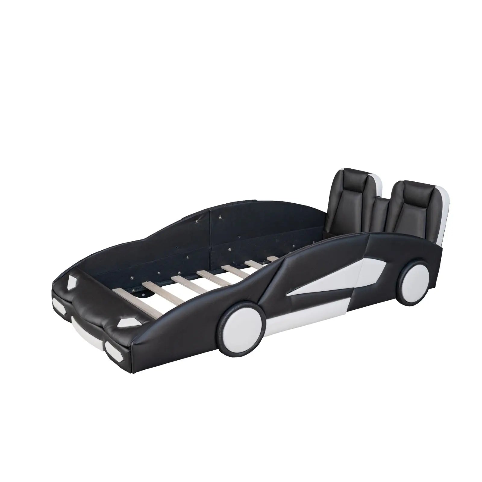 Twin Size Race Car-Shaped Platform Bed With Wheels, Black My Store