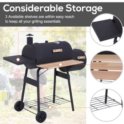 48 Steel Portable Backyard Charcoal BBQ Grill And Offset Smoker Combo With Wheels Inkedjoy