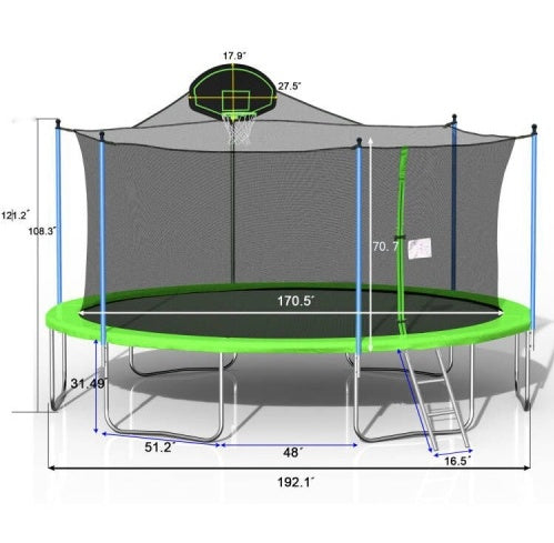 16FT Trampoline Children's Basketball Stand Safety Fence Net My Store