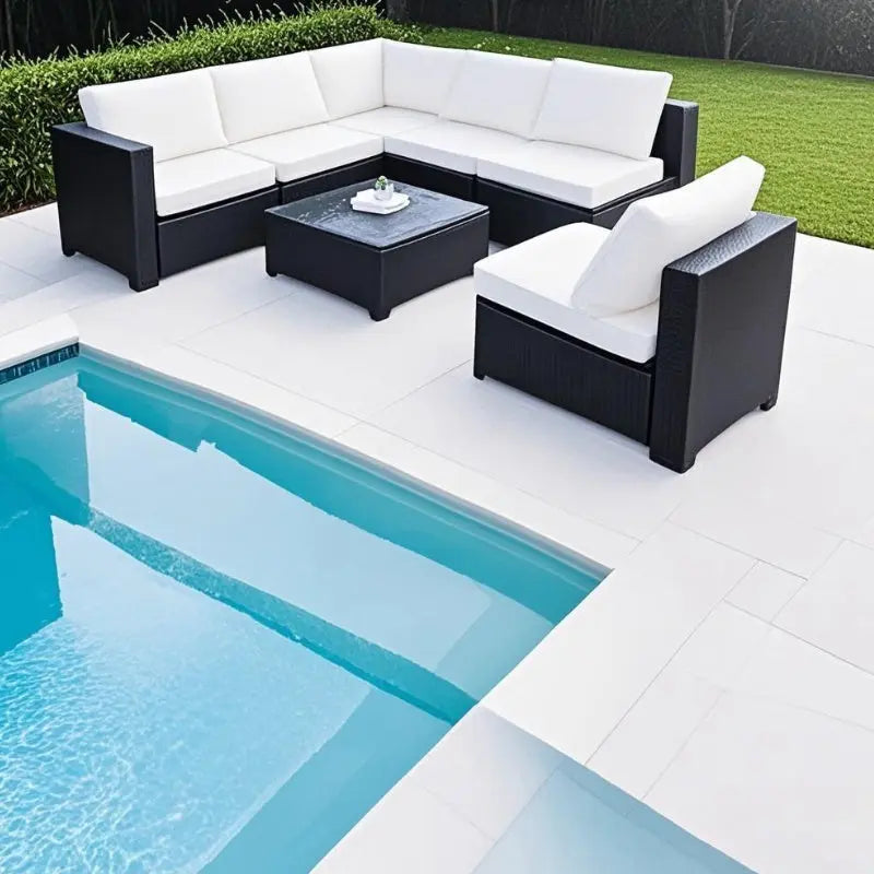 Seven-Piece Sofa Set Table With Sofa Chair Black PE Rattan With Color Cushion My Store