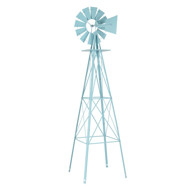 8ft Light Blue Ribbon Wind Vane, 4-pod Standing Iron Windmill Inkedjoy