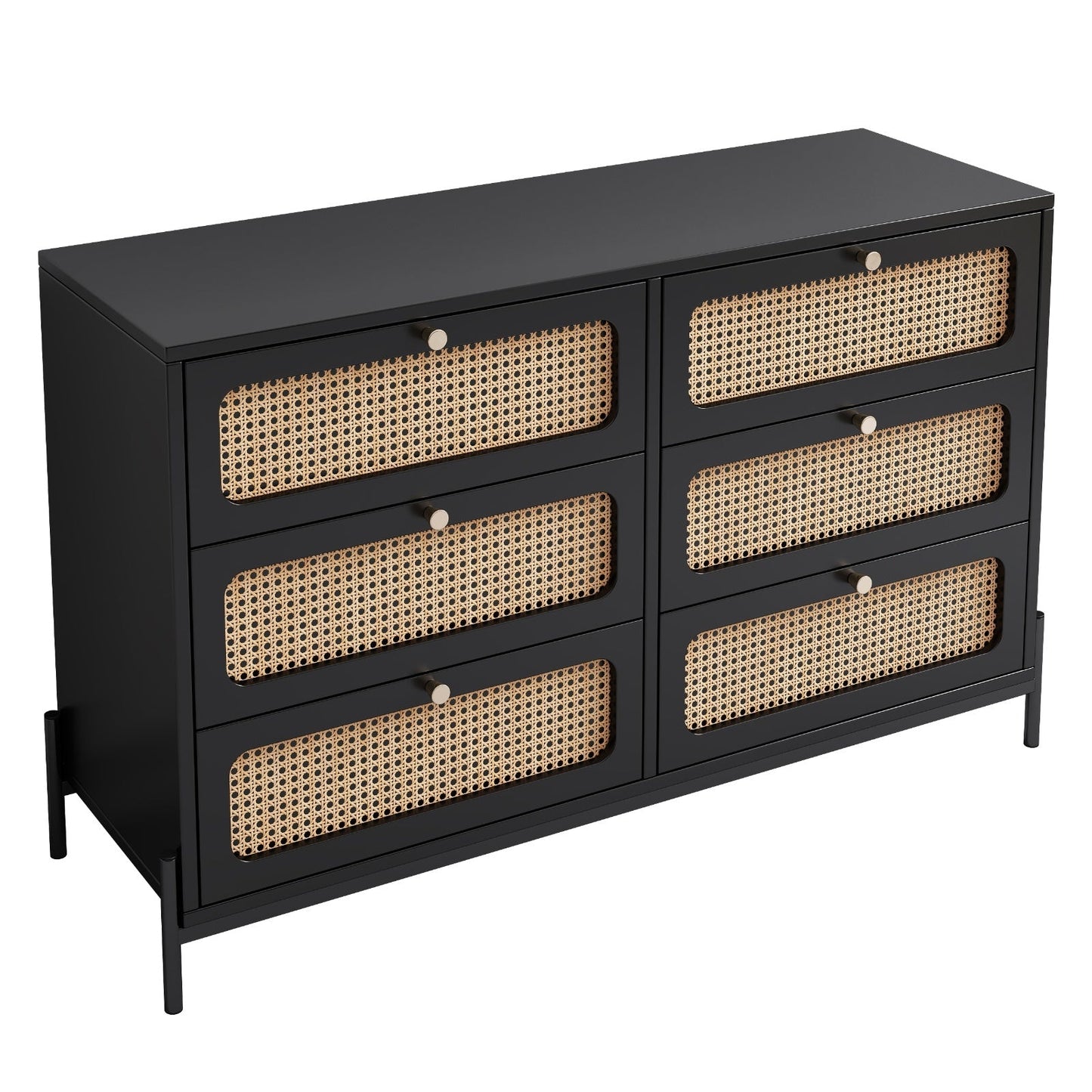 Modern Cannage Rattan Wood 6-Drawer Dresser Ohberri