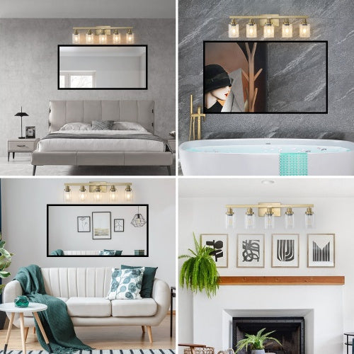 Gold 5 Light Vanity Light With Clear Glass Shade, Modern Iron Bathroom Wall Fixture My Store
