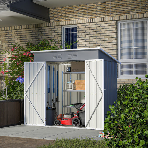 6'x4' Outdoor Metal Storage Shed For Garden Tools Lockable Door With Floor Frame Inkedjoy