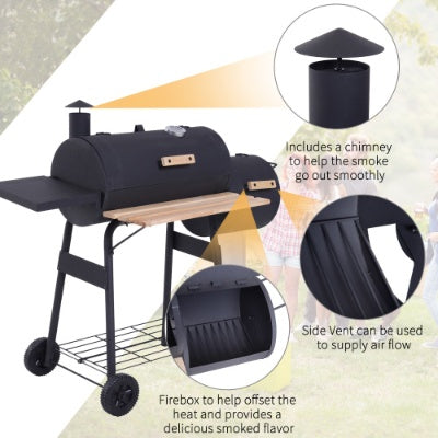 48 Steel Portable Backyard Charcoal BBQ Grill And Offset Smoker Combo With Wheels Inkedjoy