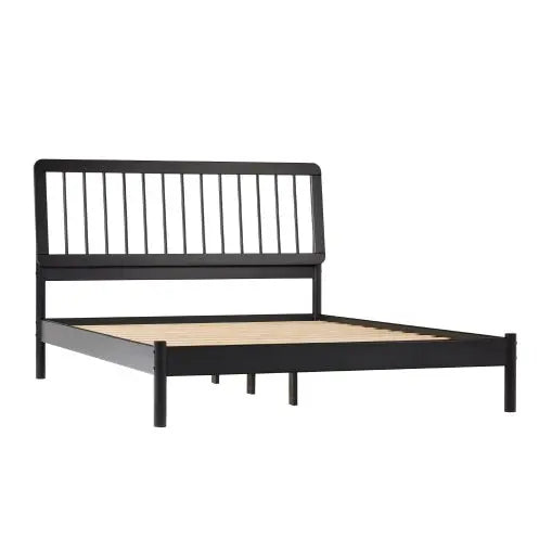 Mid-Century Modern Solid Wood Queen Spindle Bed Black My Store