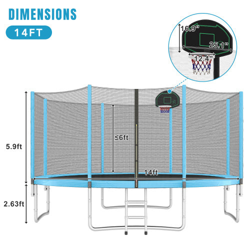 14FT Trampoline For Kids With Safety Enclosure Net, Basketball Hoop And Ladder My Store