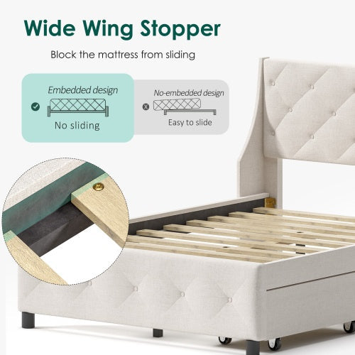 Queen Size Bed Frame With Storage Headboard, Metal Platform Bed My Store