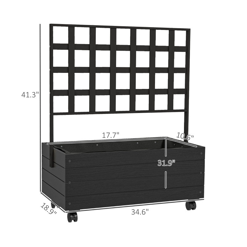 Raised Garden Bed With Trellis And Wheels, Outdoor Planter Wooden Inkedjoy