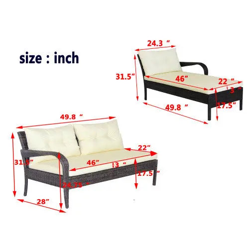 Outdoor Patio Furniture Sets 2 Piece Conversation Set Wicker Ratten Sectional Sofa With Seat CushionsBeige Cushion My Store