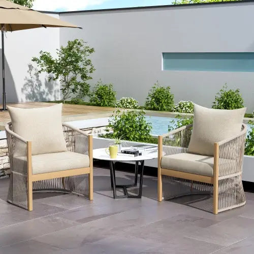 Set Of 2 Modern Gray Curved Aluminum Lounge Chair With Stylish Rope-Weave Design And Cushioned Comfort, Perfect For Outdoor Living My Store