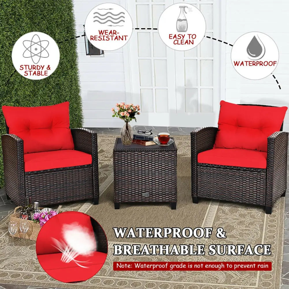 3 Pieces Rattan Patio Furniture Set With Washable Cushion My Store