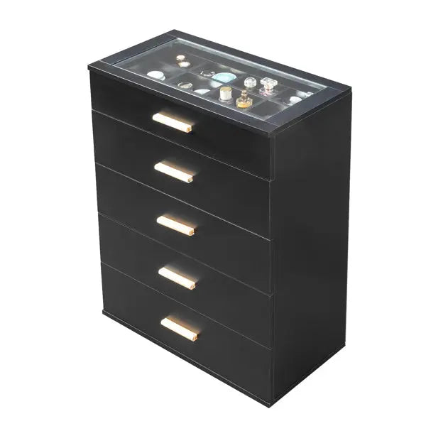 5-drawer Cabinet With Light Tempered Glass Cabinet And Bedside Table My Store