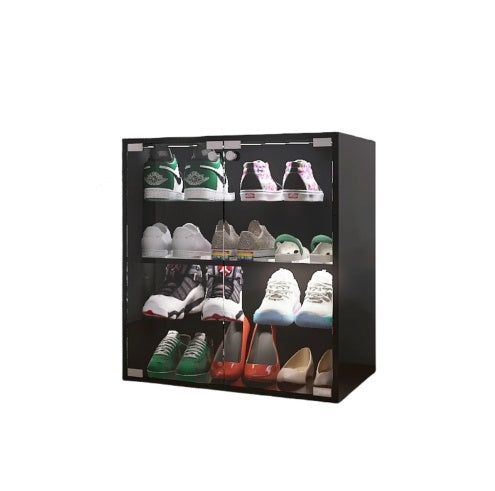 4-layer Black Shoe Cabinet With LED Lights And Bluetooth Control Inkedjoy