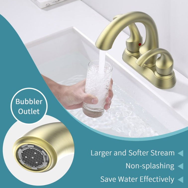 Bathroom Faucet 2-Handle Brushed Gold With Aerator, Swan Style 4-inch My Store