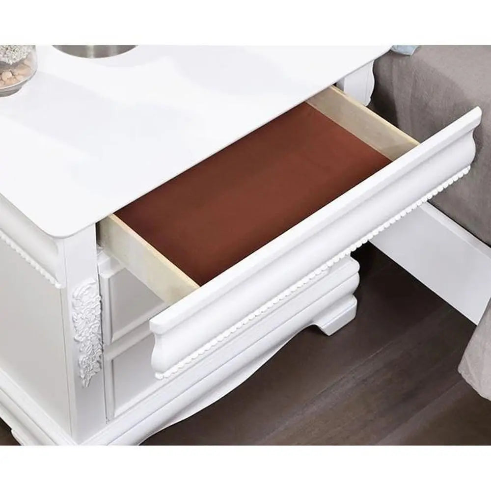 Classic White Color 1pc Nightstand Bedroom Furniture Solid Wood Nickel Hanging Pulls 2-Drawers Bedside Table My Store