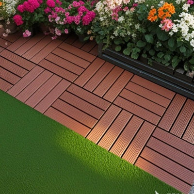 Plastic Interlocking Deck Tiles,44 Pack Patio Deck Tiles,12x12 Square Waterproof - Red Brown Inkedjoy