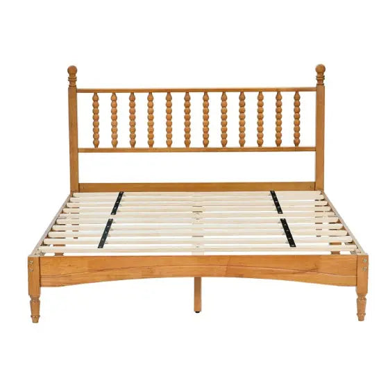 Queen Wood Bed Frame With Headboard, Solid Rubber Wood Bed My Store