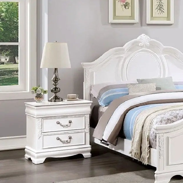 Classic White Color 1pc Nightstand Bedroom Furniture Solid Wood Nickel Hanging Pulls 2-Drawers Bedside Table My Store