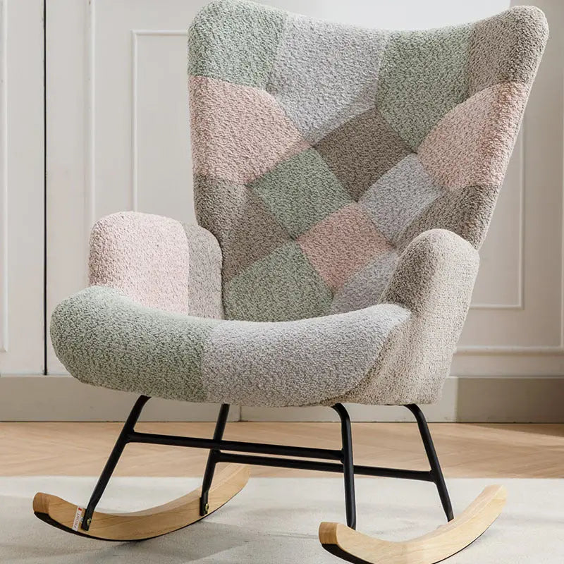 Modern Patchwork Accent Chair With Solid Wood Armrest And Feet Rocking Chair My Store