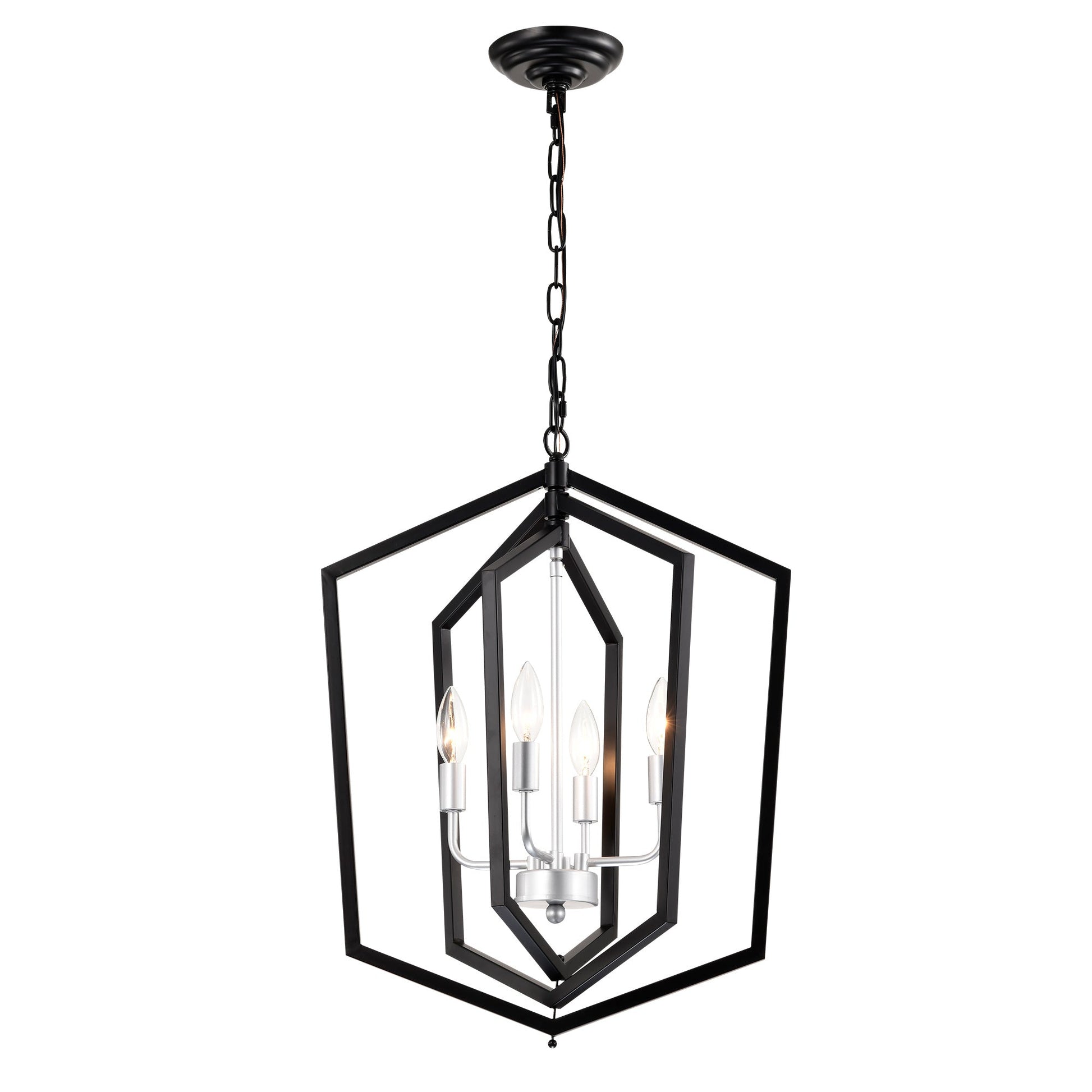 4-Light Farmhouse Kitchen Chandeliers, Matte Black And Sliver Vintage Rustic Cage Light Fixture Inkedjoy