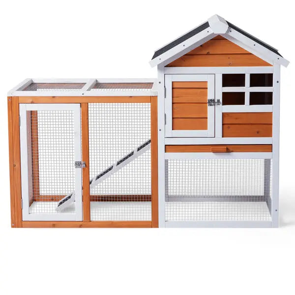House Type With Running Ladder, Orange-red, Wooden Chicken Rabbit Cage My Store