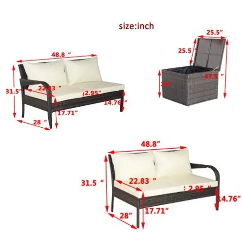 3 Piece Patio Sectional Wicker Rattan Outdoor Furniture Sofa Set With Storage Box Brown My Store