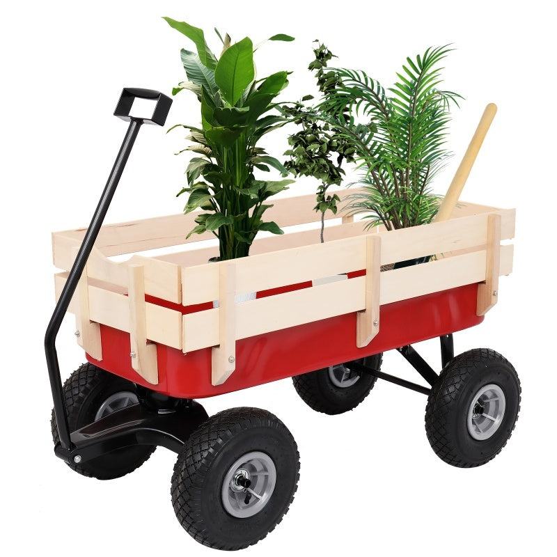 Iron Wood Garden Cart With Four Wheels Inkedjoy