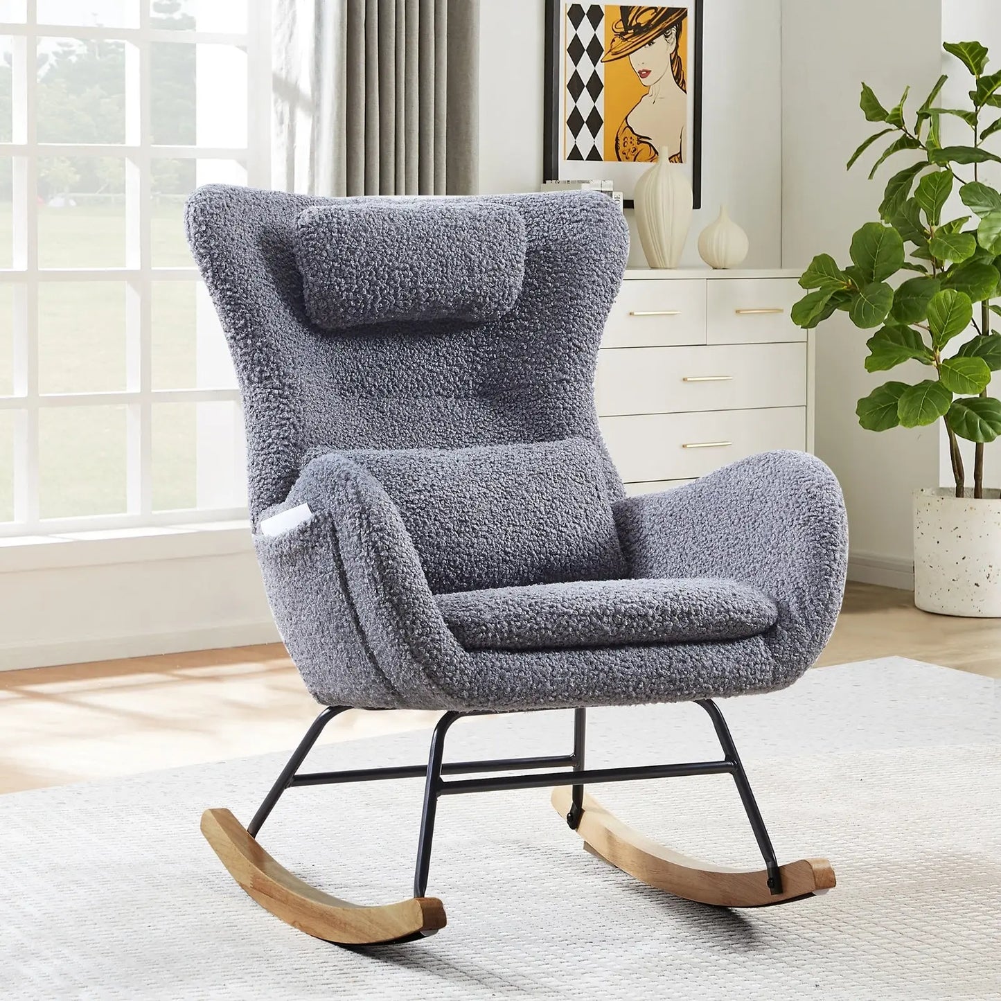 Rocking Chair Nursery, Modern Rocking Chair With High Backrest My Store