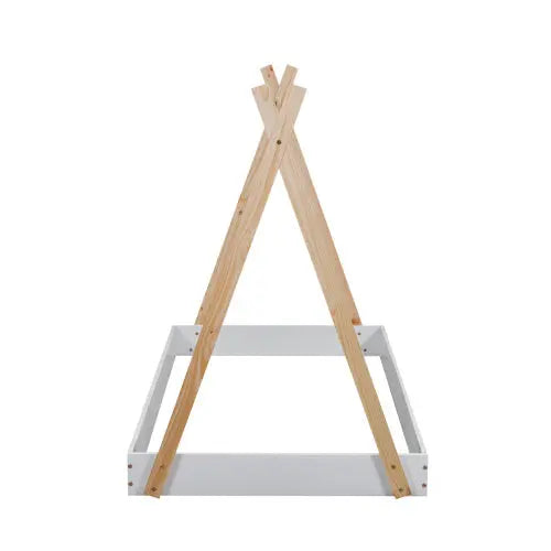Twin Size Tent Floor Bed With Triangle Structure, White Natural My Store