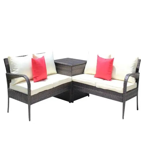 3 Piece Patio Sectional Wicker Rattan Outdoor Furniture Sofa Set With Storage Box Brown My Store