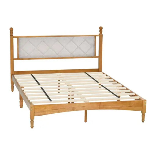 Queen Wood Bed Frame With Upholstered Headboard Wooden Bed My Store