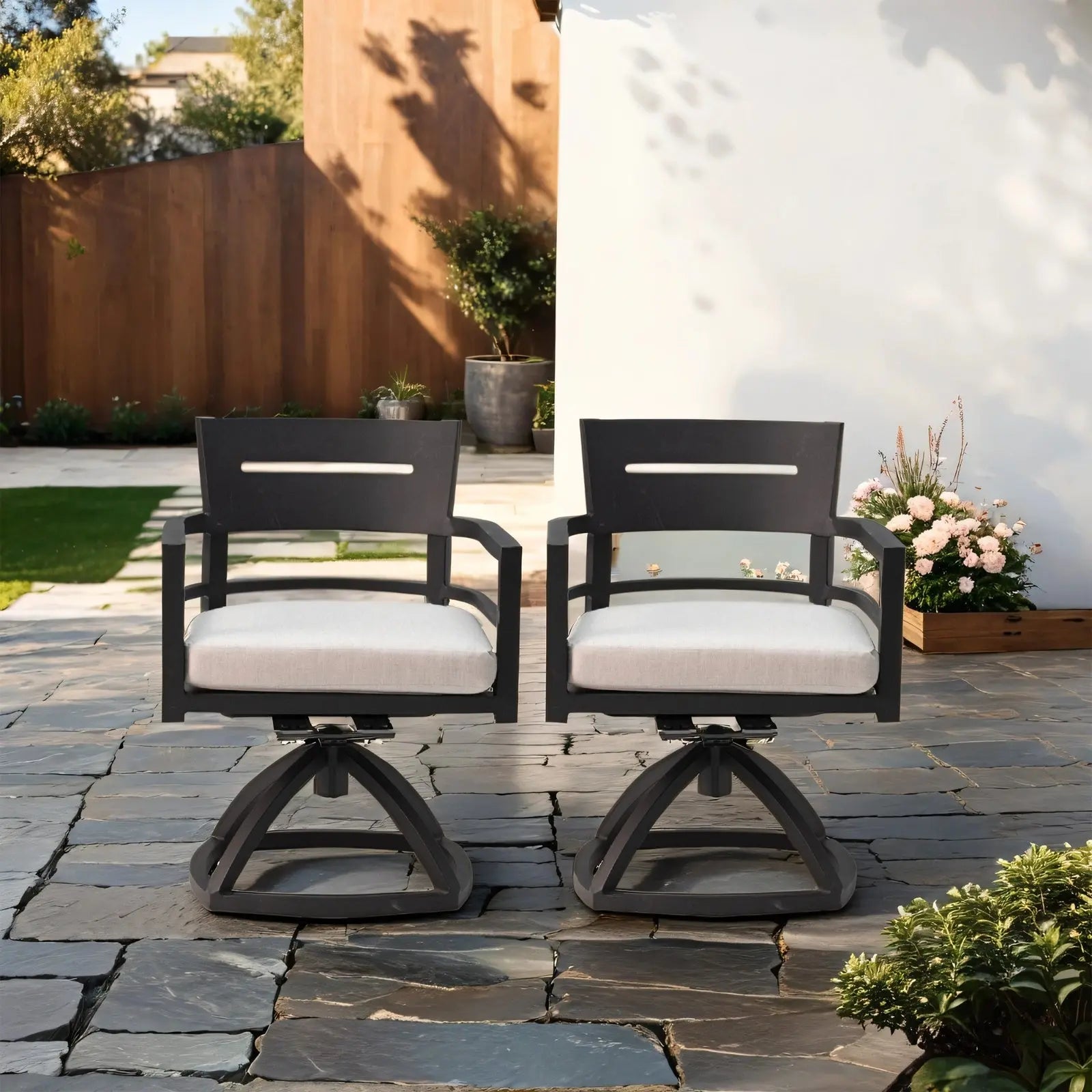 Outdoor Patio Aluminum Swivel Rocker 2PCS With Outdoor-grade Sunbrella Fabric Cushions, Ember Black My Store